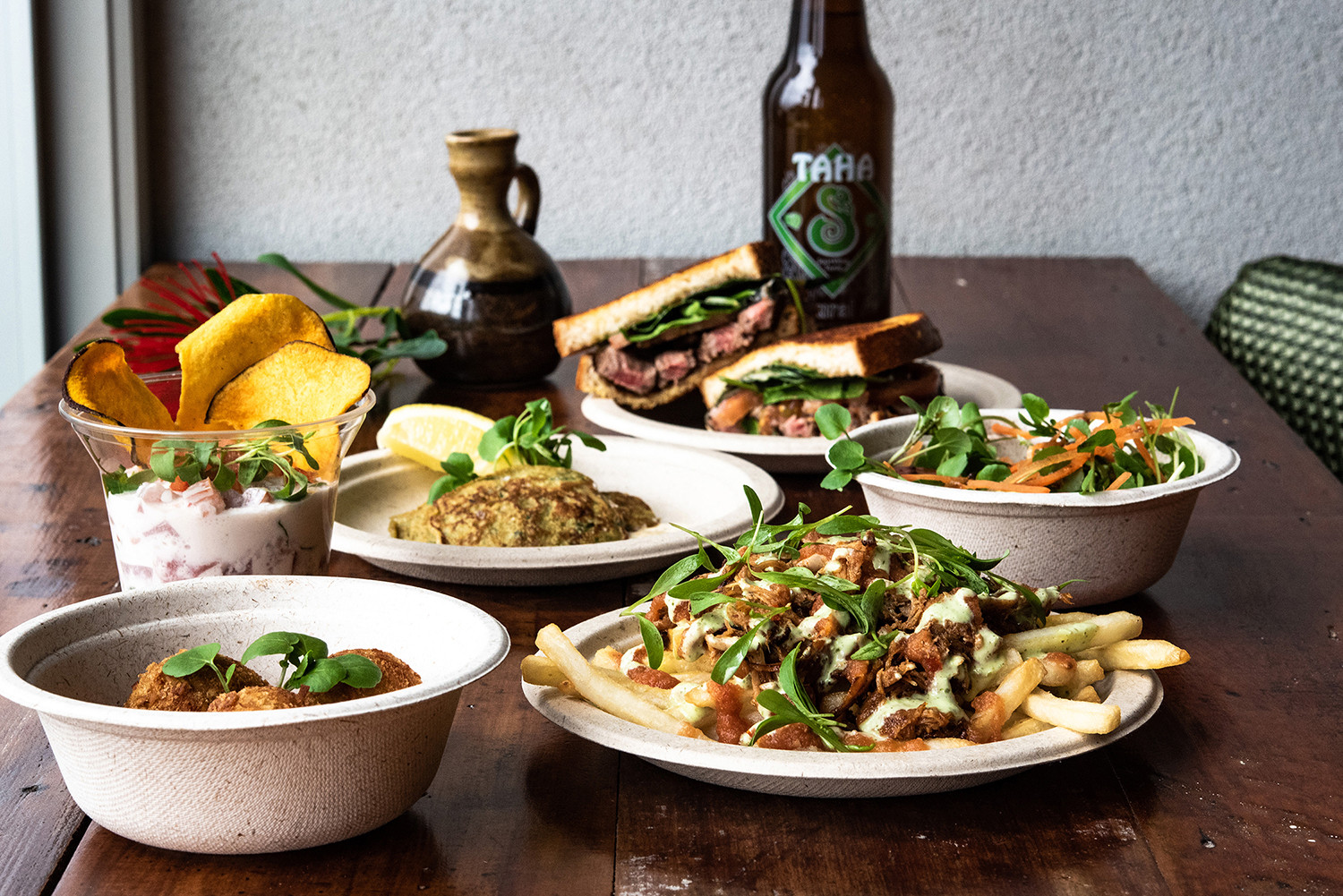 Food in plates on a table